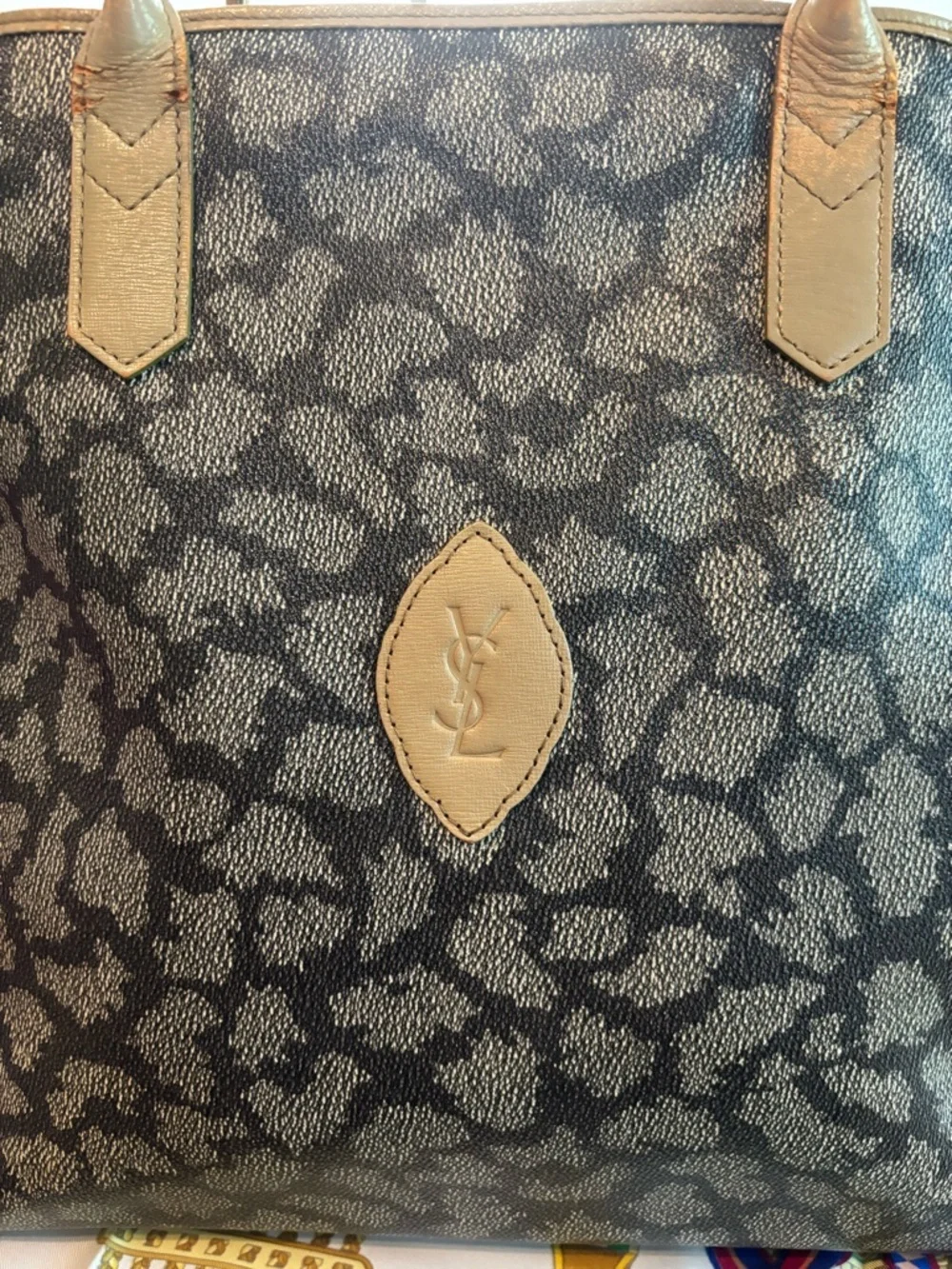 RARE Vintage Yves Saint Laurent Giraffe Print Tote – Grey/Tan Coated Canvas